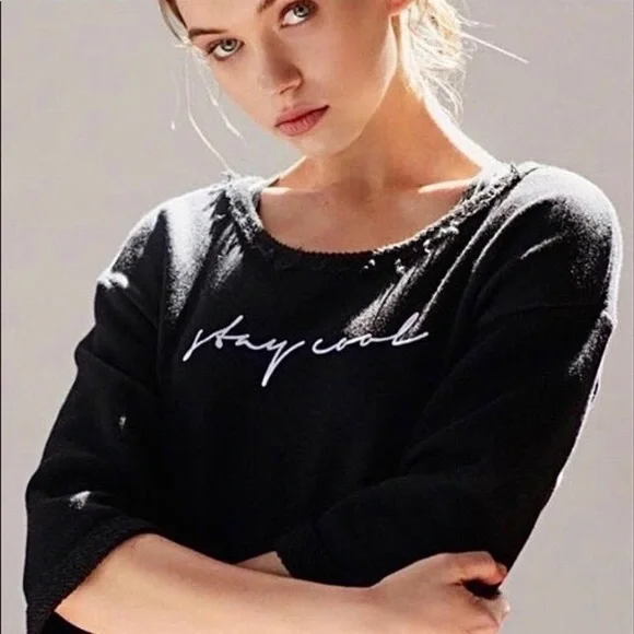 Free People FP Movement Gym Cropped Stay Cool Sweatshirt in Black L - Picture 1 of 8